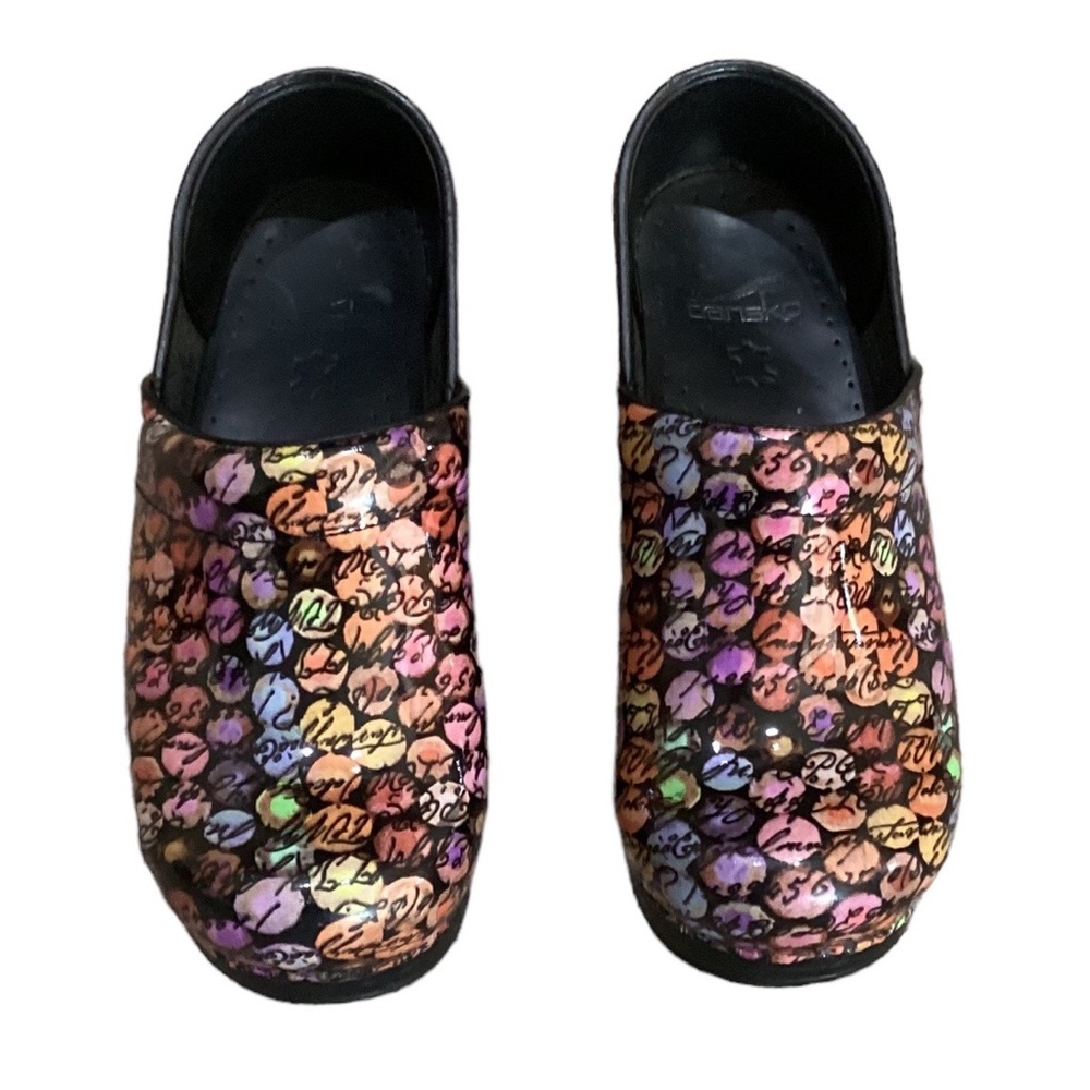 Dansko Viola Dot Cursive Multicolored Clogs 37-7 - image 2